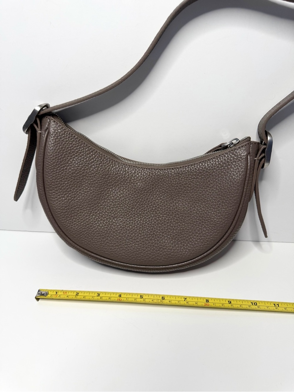 Quince Italian Leather Convertible Mini Crescent Shoulder Bag - Taupe - Picture 3 of 9